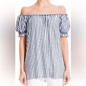 Max Studio Off-Shoulder Striped Blouse - Navy and White Size XL
